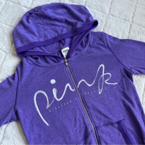 Victoria's Secret PINK | Purple Script Full Zip Logo Hoodie | Size Extra Small - Picture 5 of 11